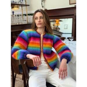 NEW ROSE CARMINE mini jacket stripes cardigan in strong rainbow